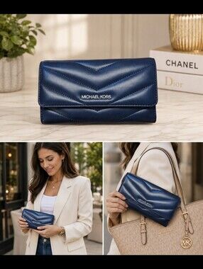 Michael Kors Blue Quilted Women's Trifold Wallet